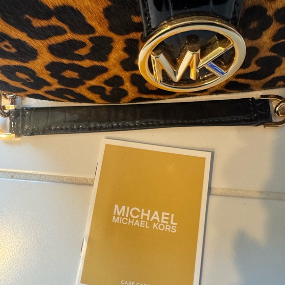 Michael Kors Black and Tan Leopard Clutch
